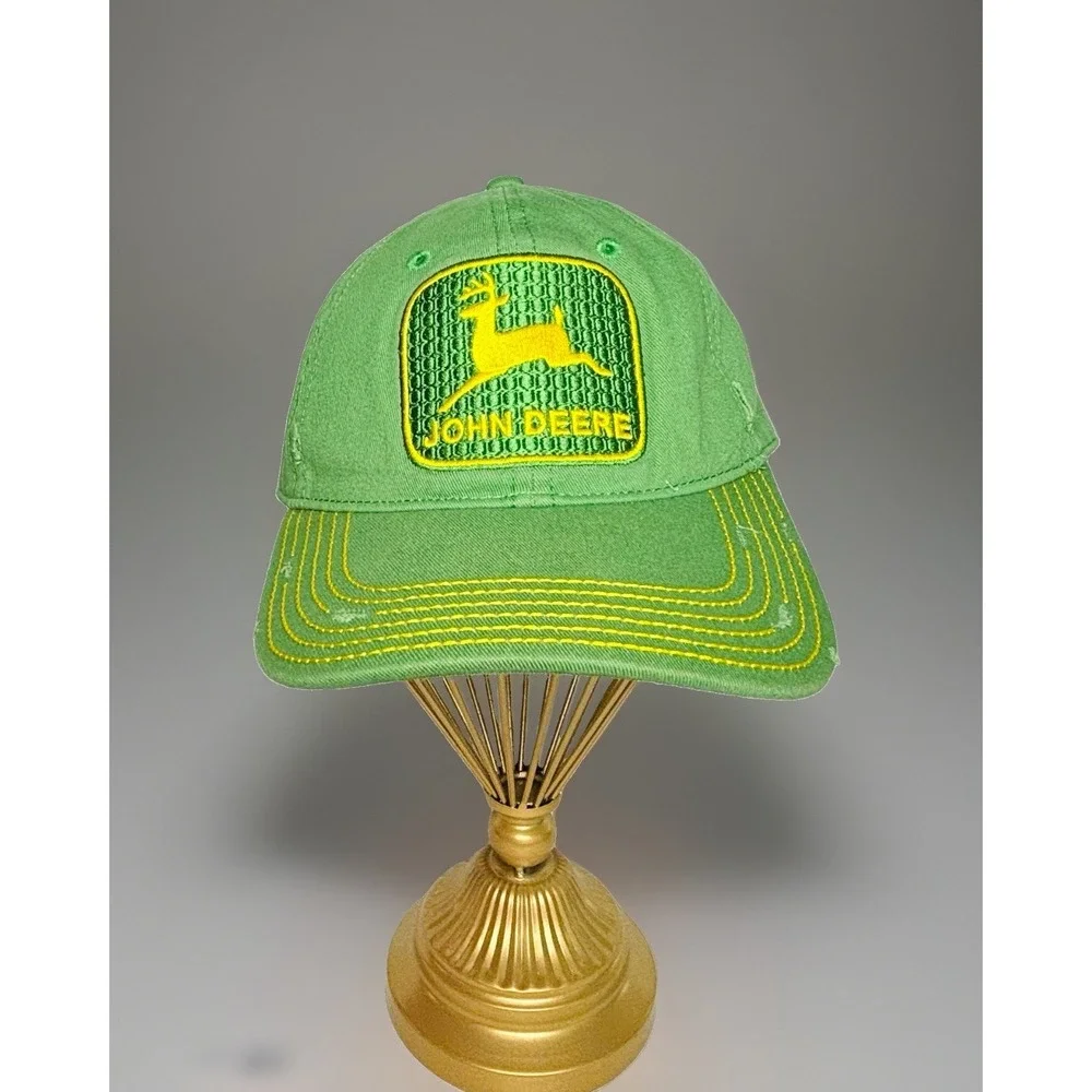 John Deere Distressed Green Snapback Baseball Cap Hat Metallic Logo LP48321